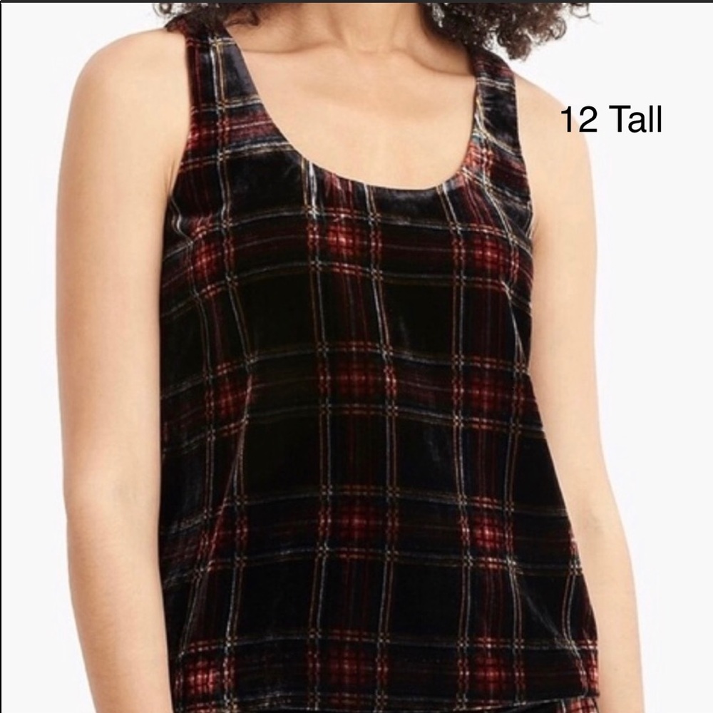 NWT J. Crew Velvet Tank Top Stewart Plaid Tartan Sz 12 Tall